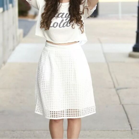 NWOT Ann Taylor Eyelet A Line Skirt Fully Lined White in Color Size 0 MSRP $98 - Picture 7 of 7